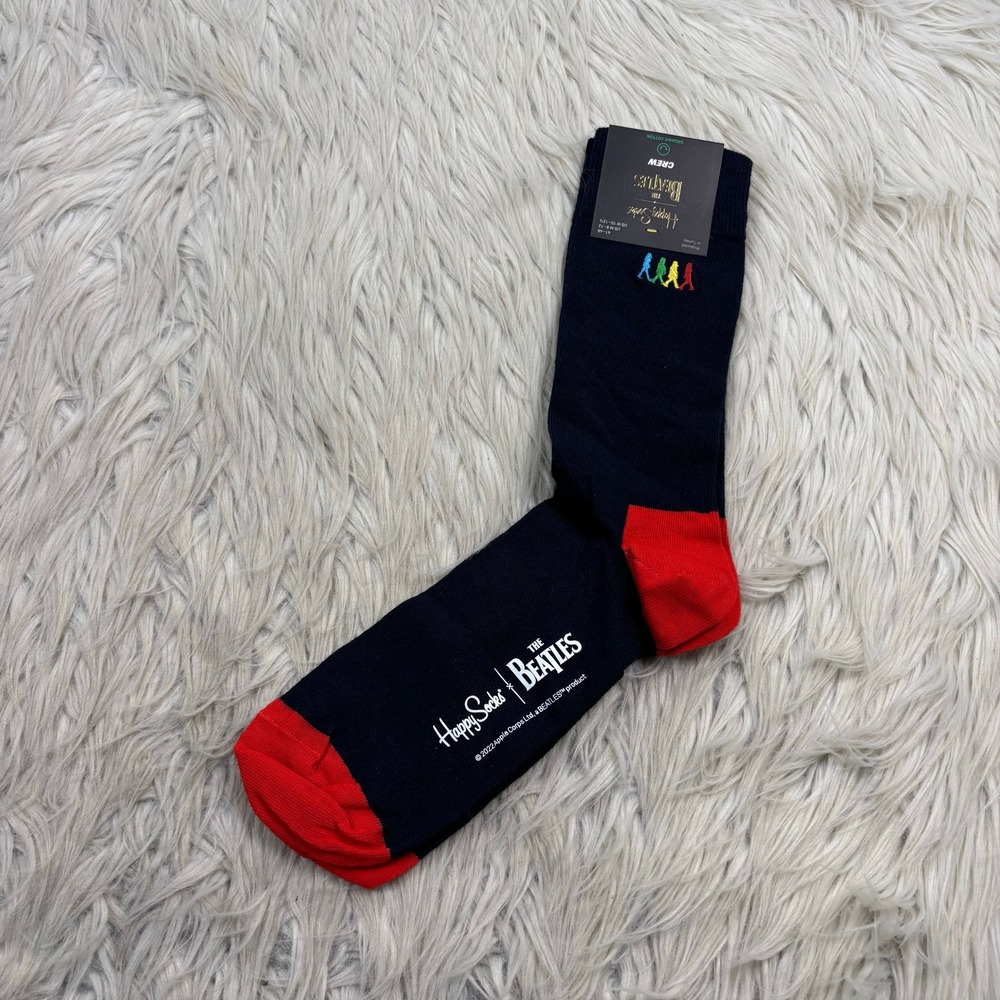 NWT Happy Socks x The Beatles Embroidered Crew Socks Organic Cotton Navy Red